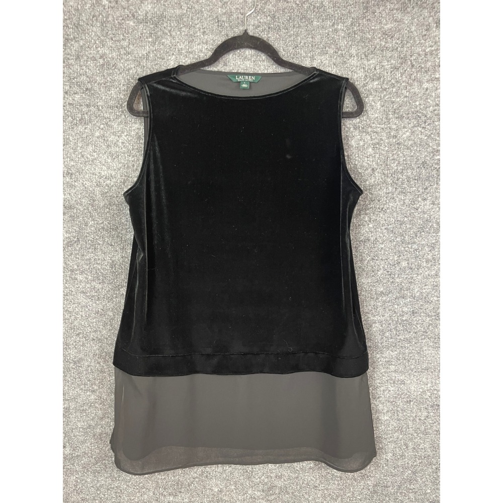 Lauren Ralph Laurenโ Velvet Chiffon Hem Top Women's ens Large Black Sleeveless
